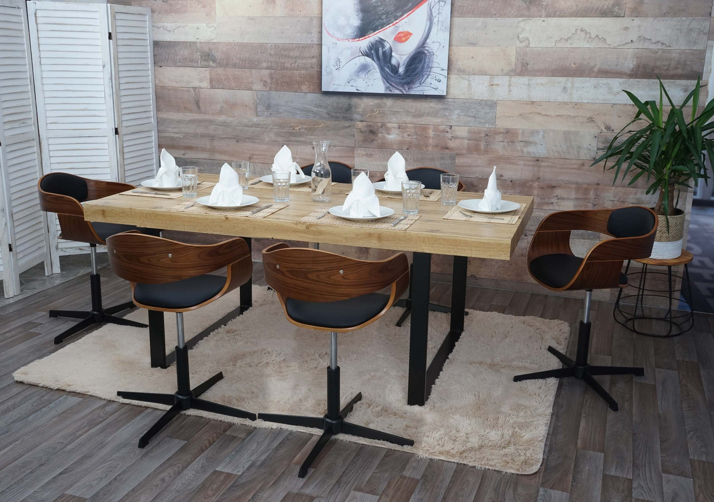 Cosmo Casa - Eetkamerstoelen set van 6 - Draaibaar verstelbaar - Gebogen hout - Zwart imitatieleer - FSC