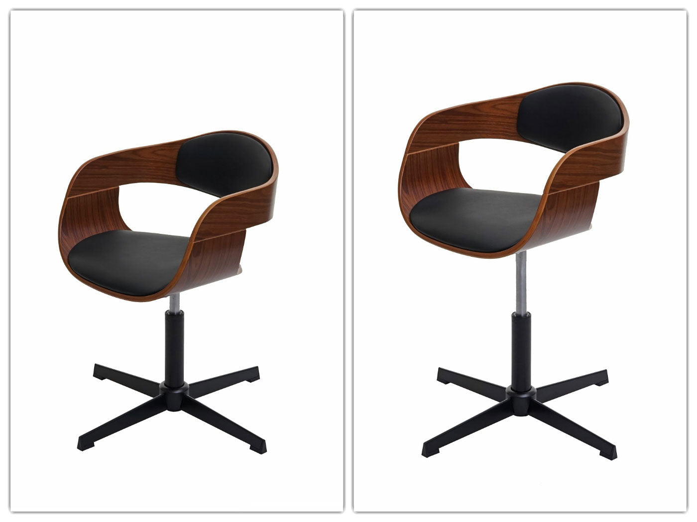 Cosmo Casa - Eetkamerstoelen set van 6 - Draaibaar verstelbaar - Gebogen hout - Zwart imitatieleer - FSC