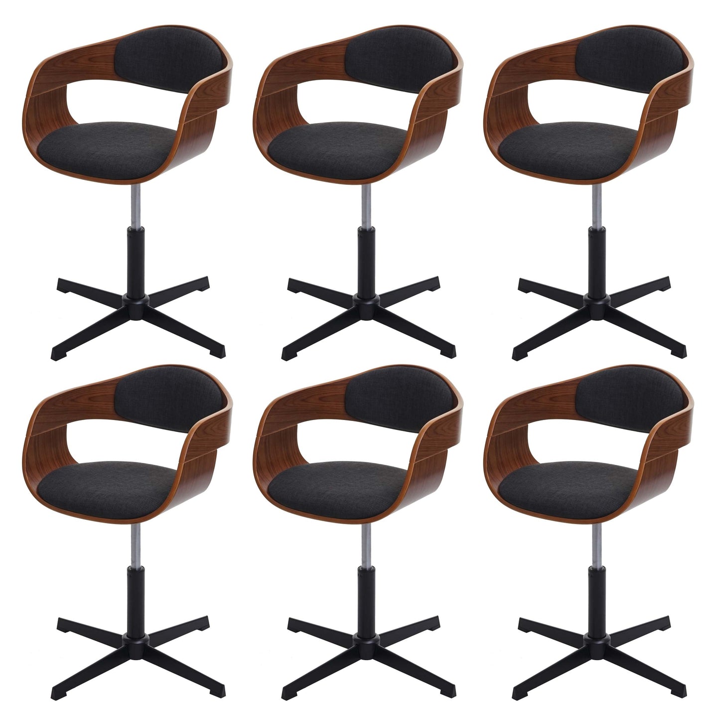 Cosmo Casa - Eetkamerstoelen set van 6 - Draaibaar verstelbaar - Gebogen hout - Donkergrijs textiel - FSC