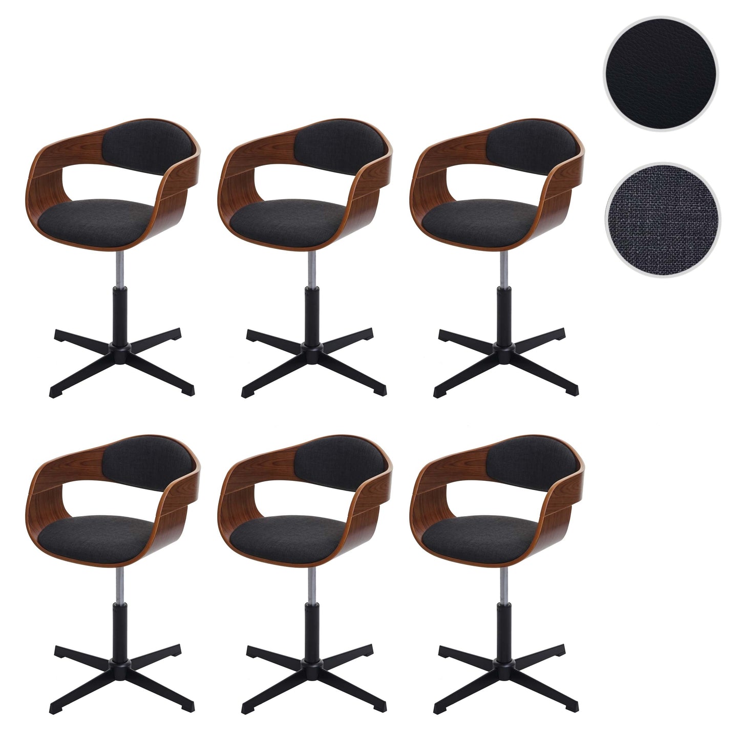 Cosmo Casa - Eetkamerstoelen set van 6 - Draaibaar verstelbaar - Gebogen hout - Donkergrijs textiel - FSC