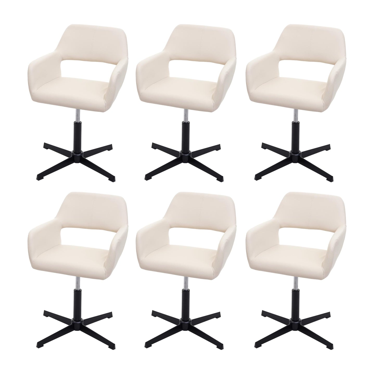 Cosmo Casa - Eetkamerstoelen set van 6 - Verstelbaar retro design - Imitatieleer - Crèmekleurig