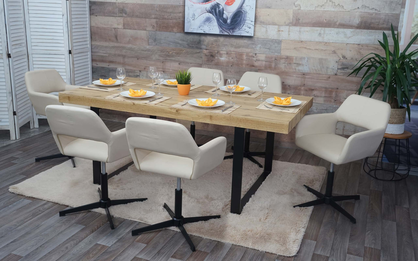 Cosmo Casa - Eetkamerstoelen set van 6 - Verstelbaar retro design - Imitatieleer - Crèmekleurig