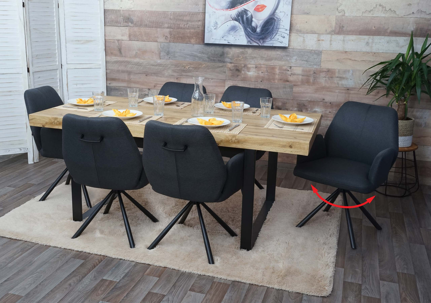 Cosmo Casa - Set van 6 Eetkamerstoelen - Relaxfauteuil Draaibaar - Stof en Staal - Donkergrijs