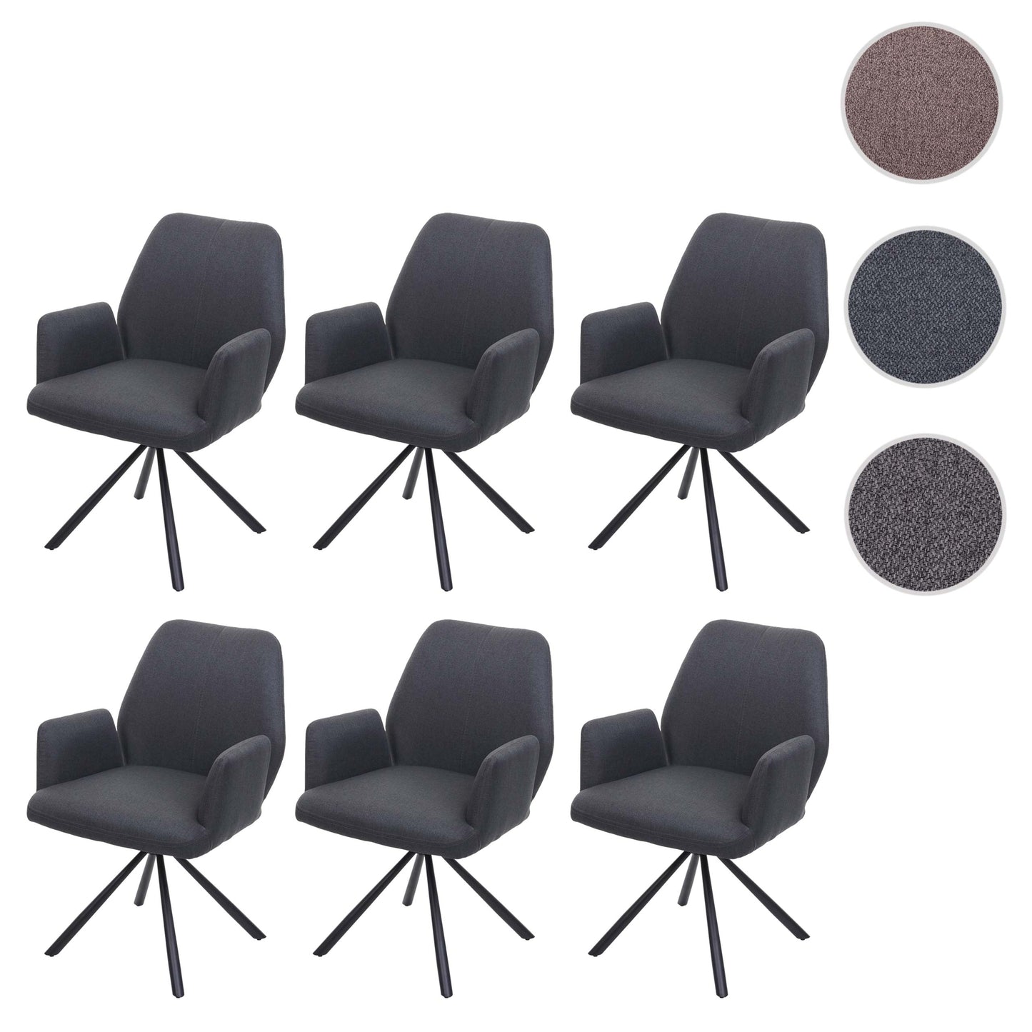 Cosmo Casa - Set van 6 Eetkamerstoelen - Relaxfauteuil Draaibaar - Stof en Staal - Donkergrijs