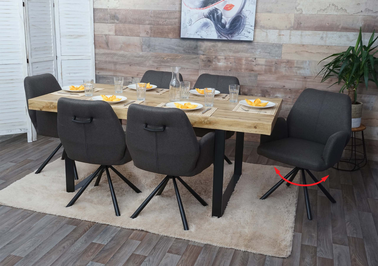 Cosmo Casa - Set van 6 Eetkamerstoelen - Relaxfauteuil Draaibaar - Stof en Staal - Grijsbruin