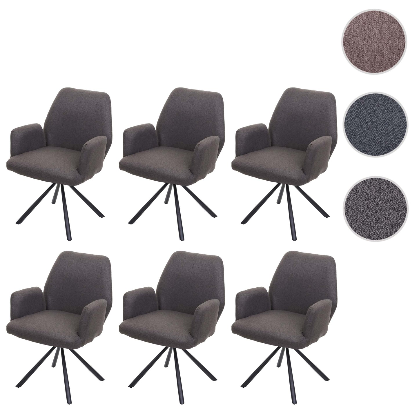 Cosmo Casa - Set van 6 Eetkamerstoelen - Relaxfauteuil Draaibaar - Stof en Staal - Grijsbruin