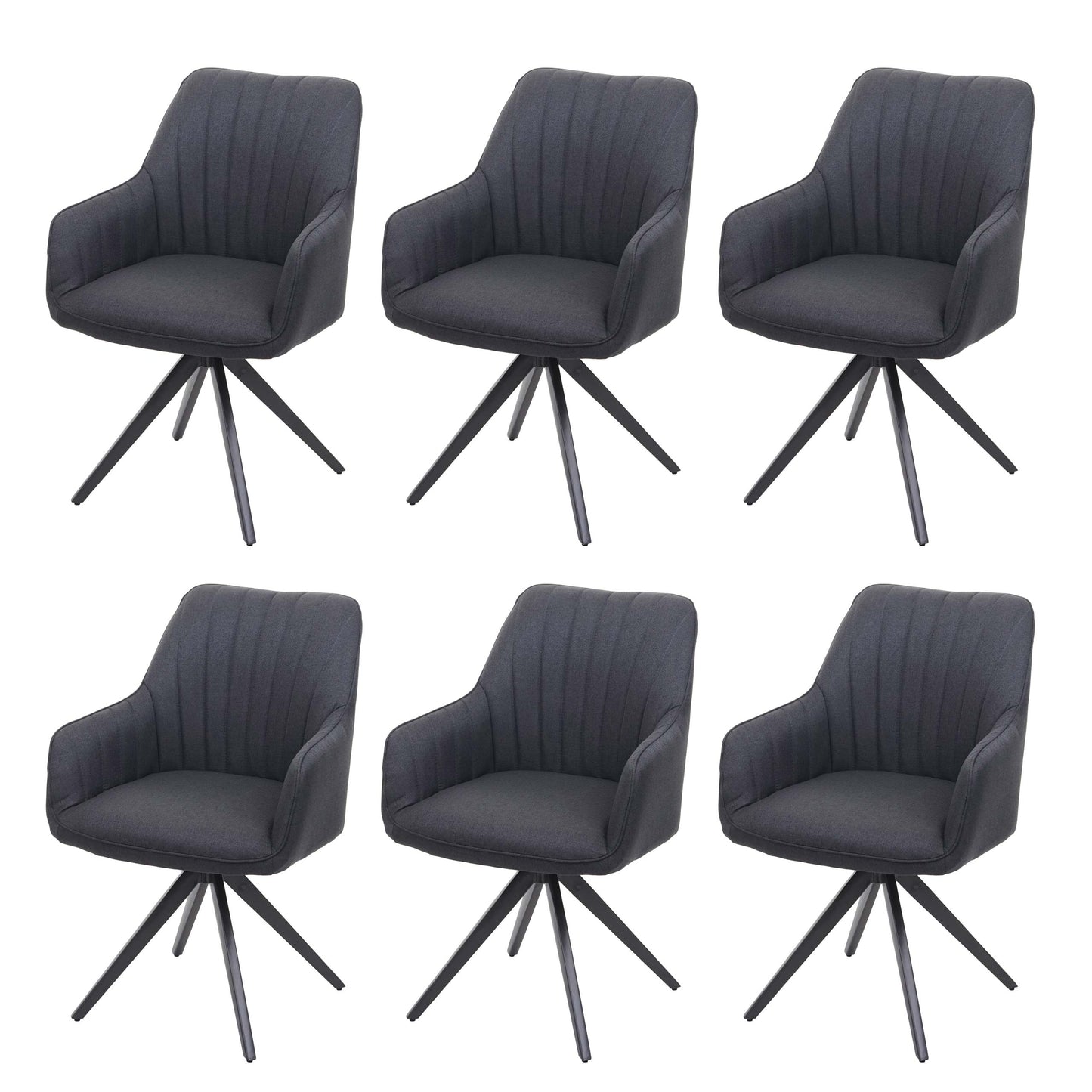 Cosmo Casa - Eetkamerstoelen set van 6 - Met armleuningen - Staal - Donkergrijs - Retro design