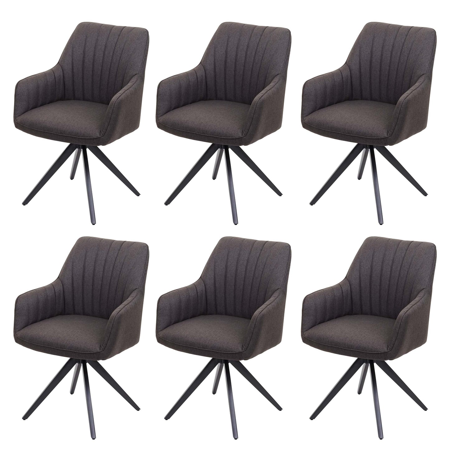 Cosmo Casa - Eetkamerstoelen set van 6 - Met armleuningen - Staal - Grijsbruin - Retro design