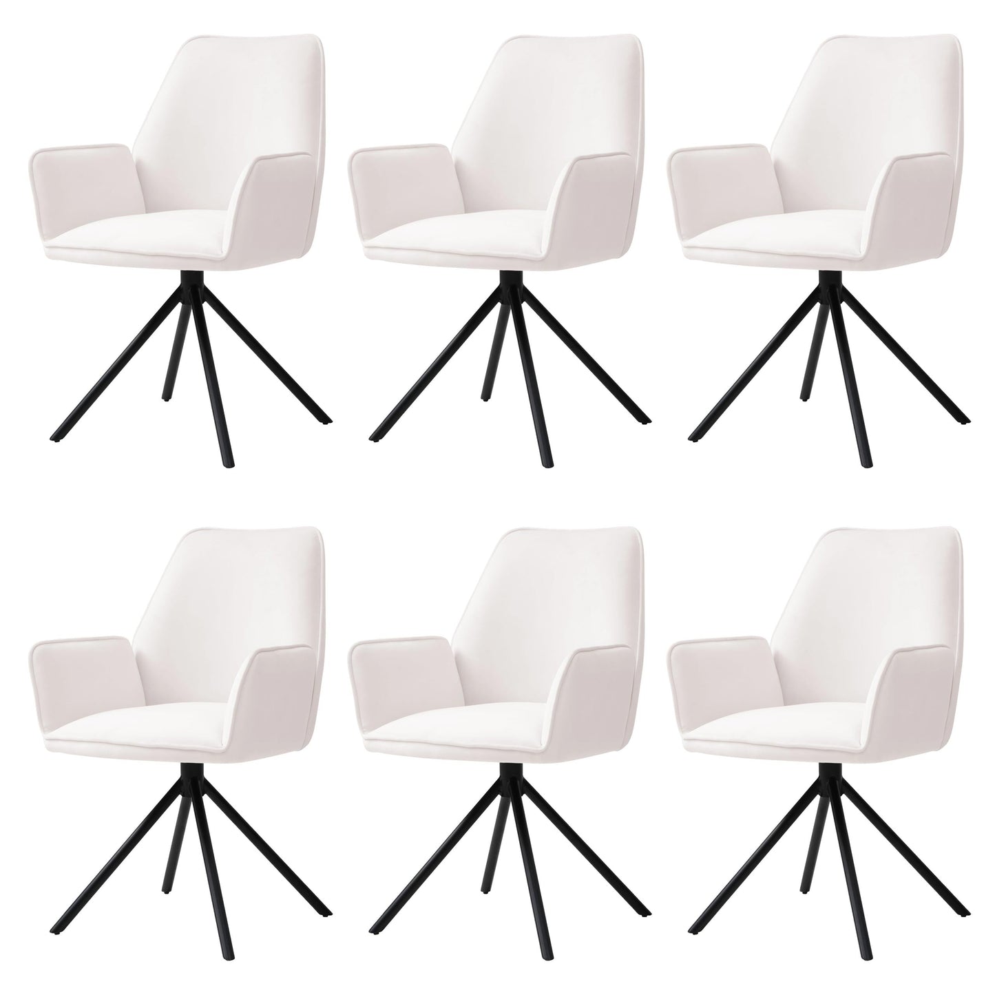 Cosmo Casa - Set van 6 Eetkamerstoelen - Keukenstoelen met Armleuningen - Fluweel - Crèmebeige - Zwarte Poten