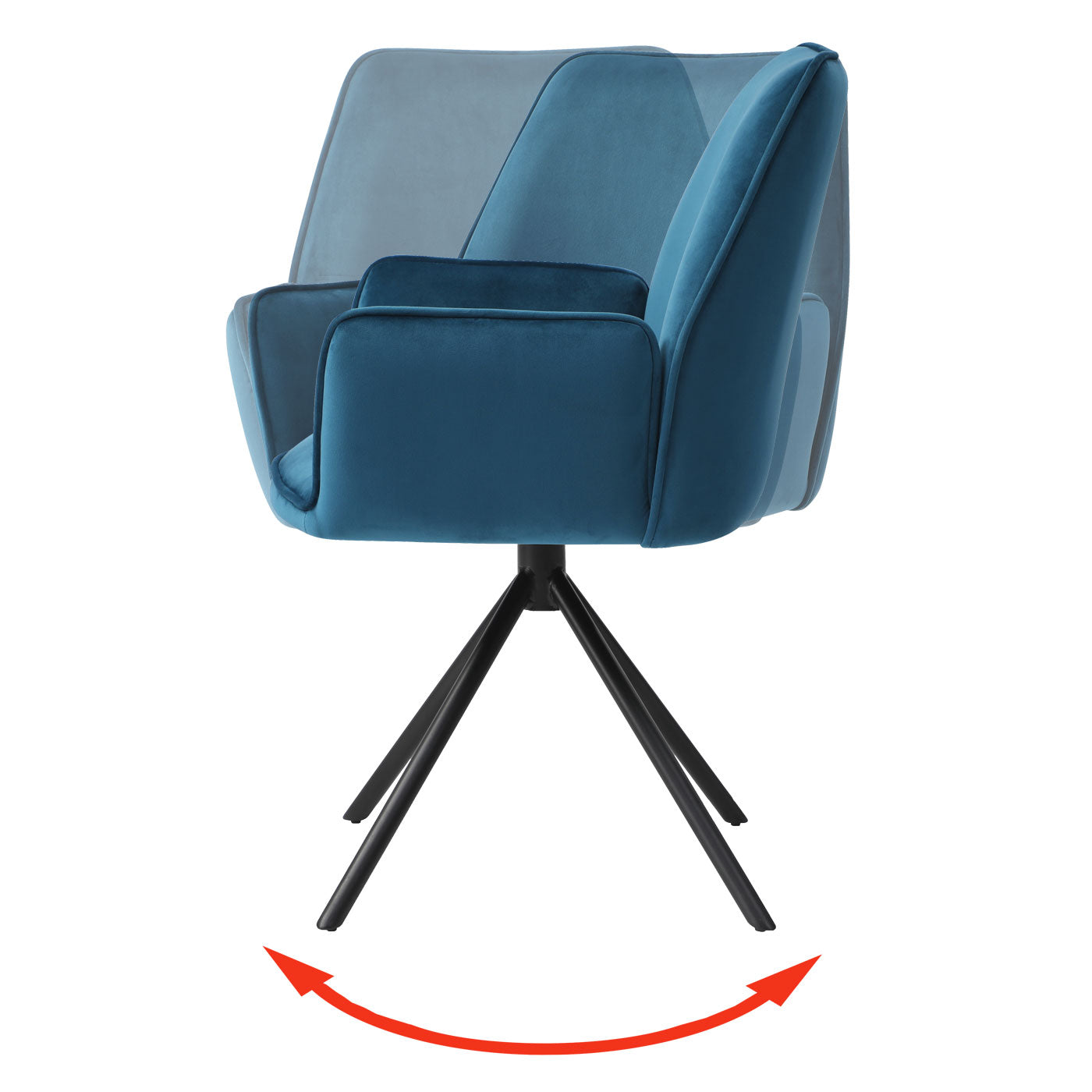Cosmo Casa - Set van 6 Eetkamerstoelen - Keukenstoelen met Armleuningen - Fluweel - Turquoiseblauw - Zwarte Poten