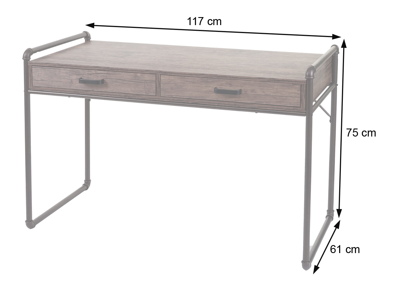 Cosmo Casa - Bureau - Industrieel - Hout - Wild eikenlook - 75×120×60 cm