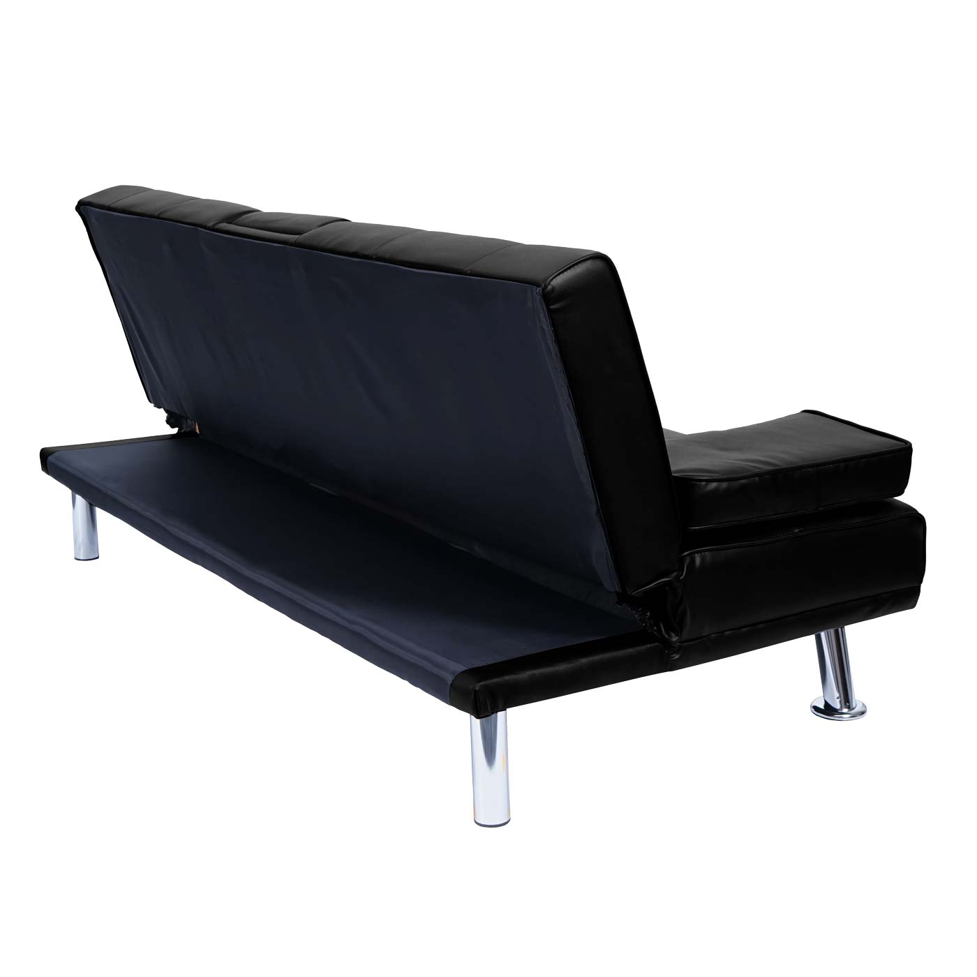 Cosmo Casa - 3-zitsbank - Bekerhouder - Kunstleer - Zwart - 97×166 cm