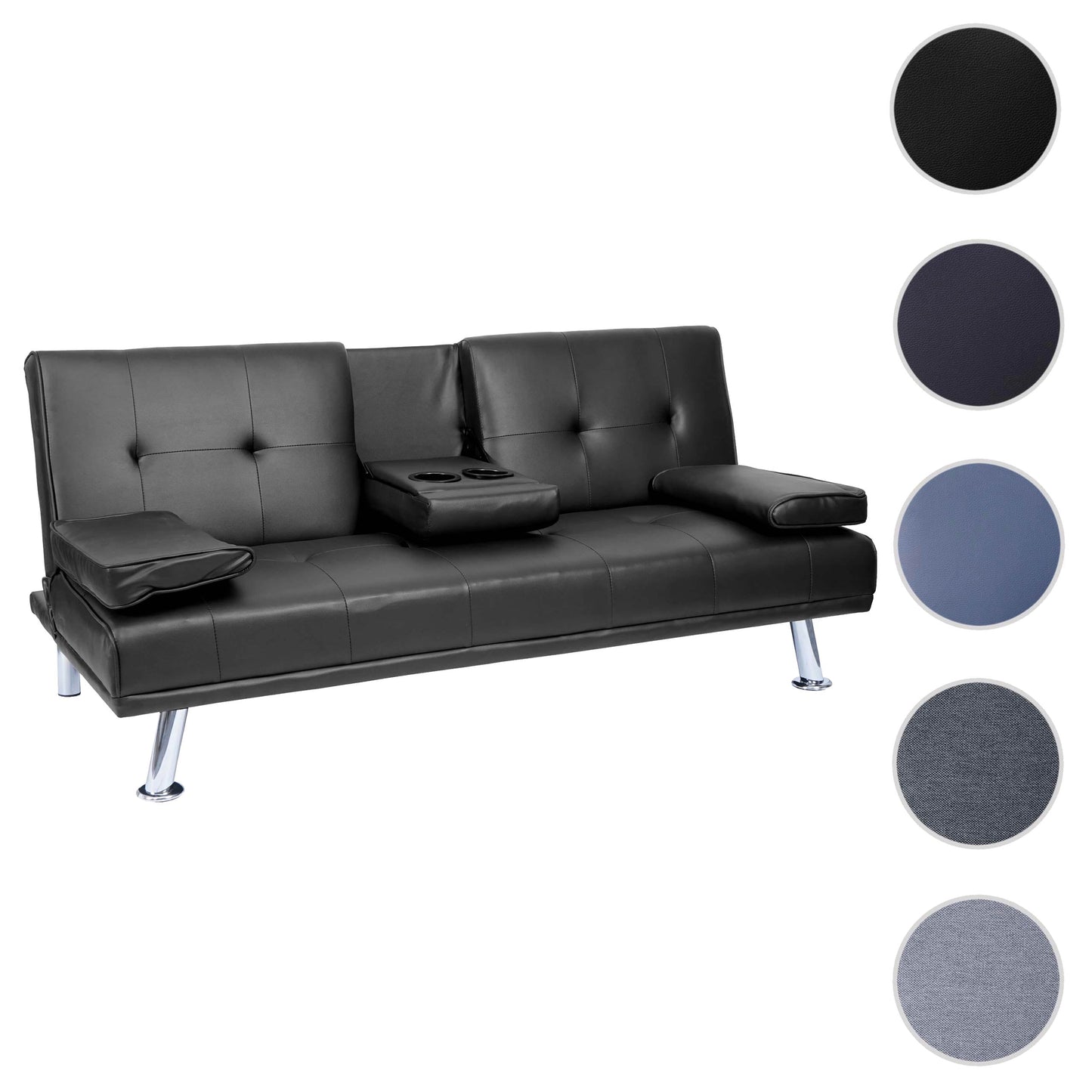 Cosmo Casa - 3-zitsbank - Bekerhouder - Kunstleer - Zwart - 97×166 cm