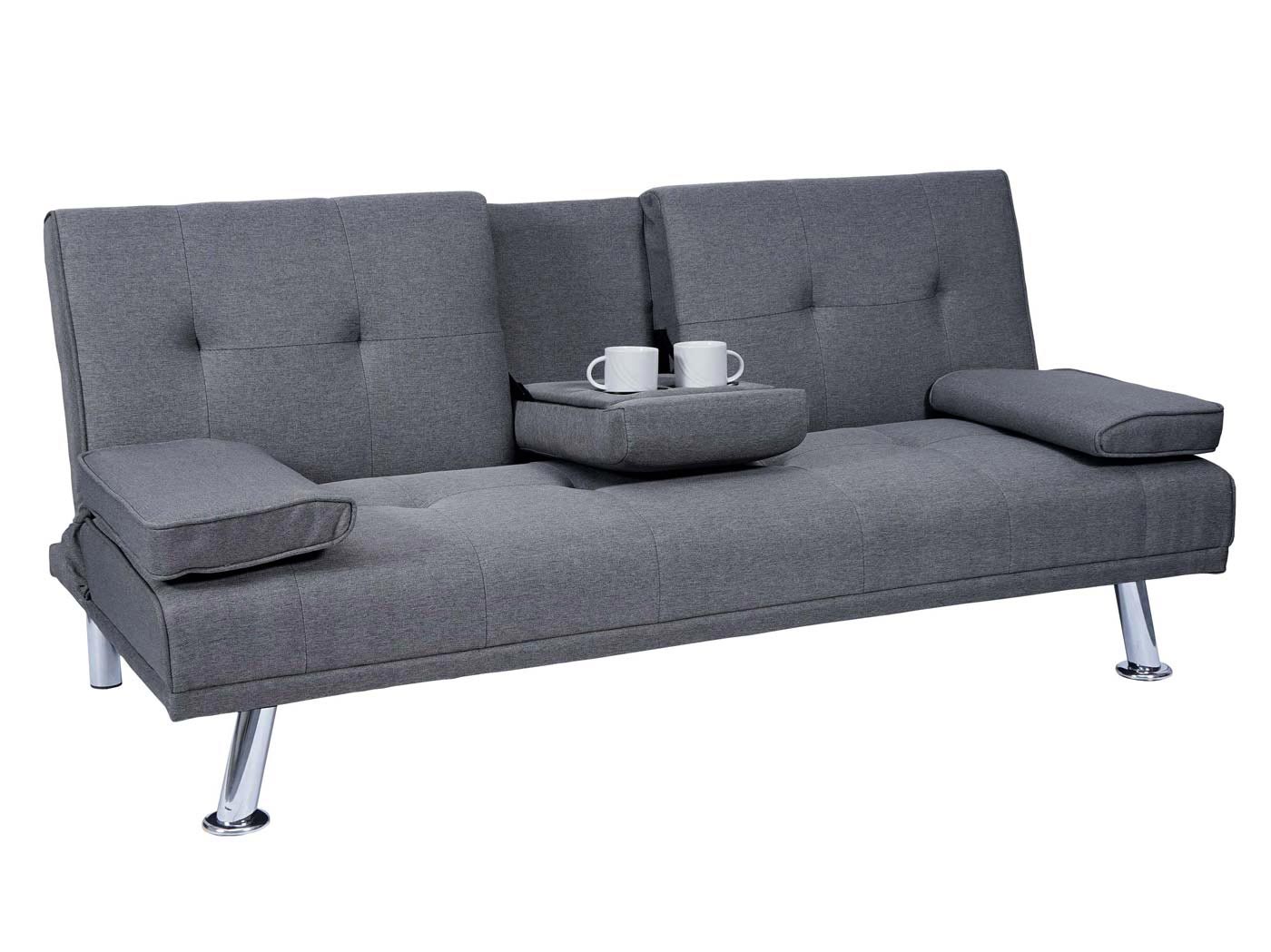 Cosmo Casa - 3-zitsbank - Bekerhouder - Textiel - Donkergrijs - 97×166 cm