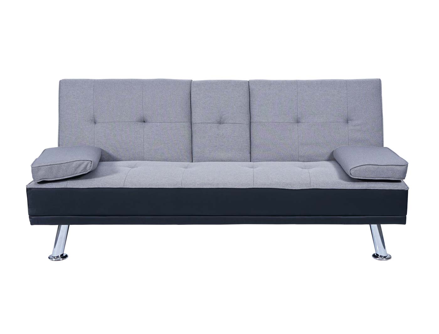 Cosmo Casa - 3-zitsbank - Bekerhouder - Kunstleer & Textiel - Zwart & Lichtgrijs - 97×166 cm