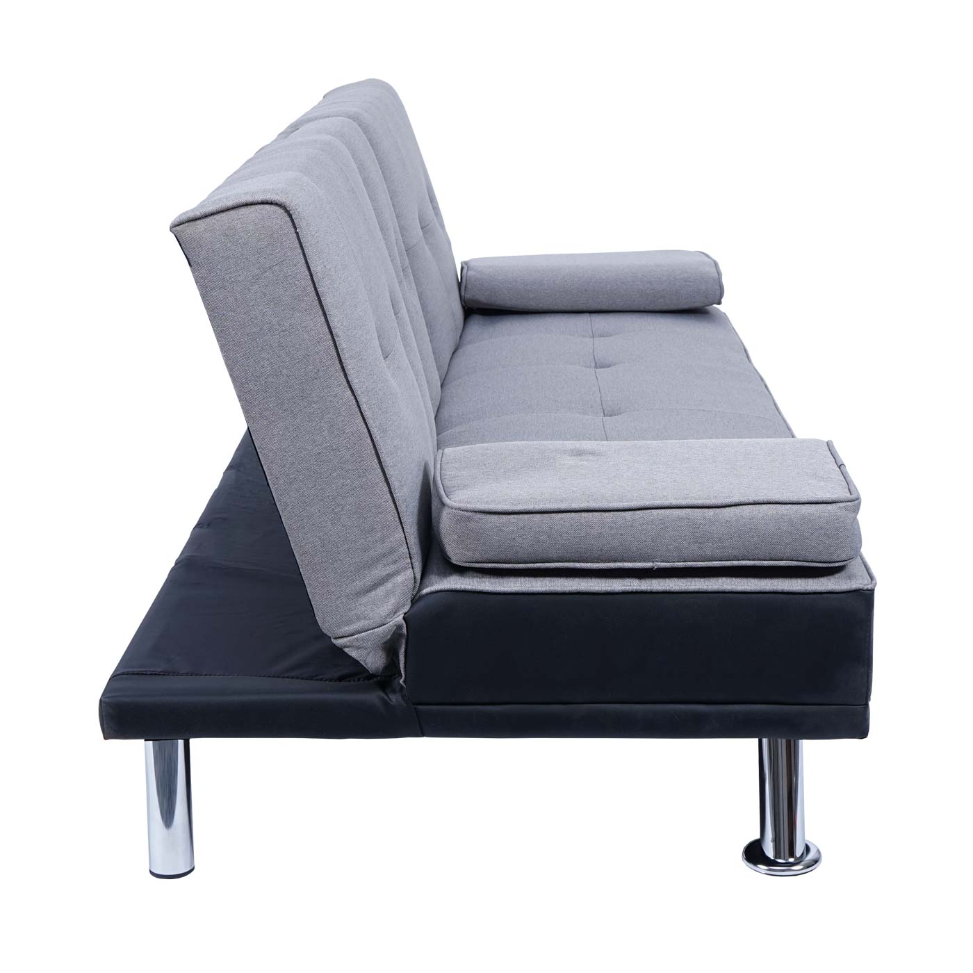 Cosmo Casa - 3-zitsbank - Bekerhouder - Kunstleer & Textiel - Zwart & Lichtgrijs - 97×166 cm