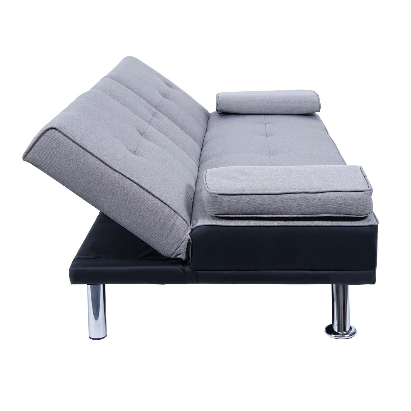 Cosmo Casa - 3-zitsbank - Bekerhouder - Kunstleer & Textiel - Zwart & Lichtgrijs - 97×166 cm