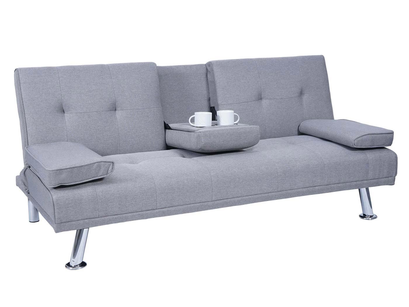 Cosmo Casa - 3-zitsbank - Bekerhouder - Textiel - Lichtgrijs - 97×166 cm