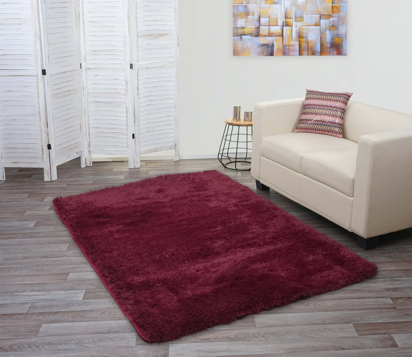 Cosmo Casa - Tapijt - Shaggy Runner - Textiel - Wijnrood - 200×140 cm