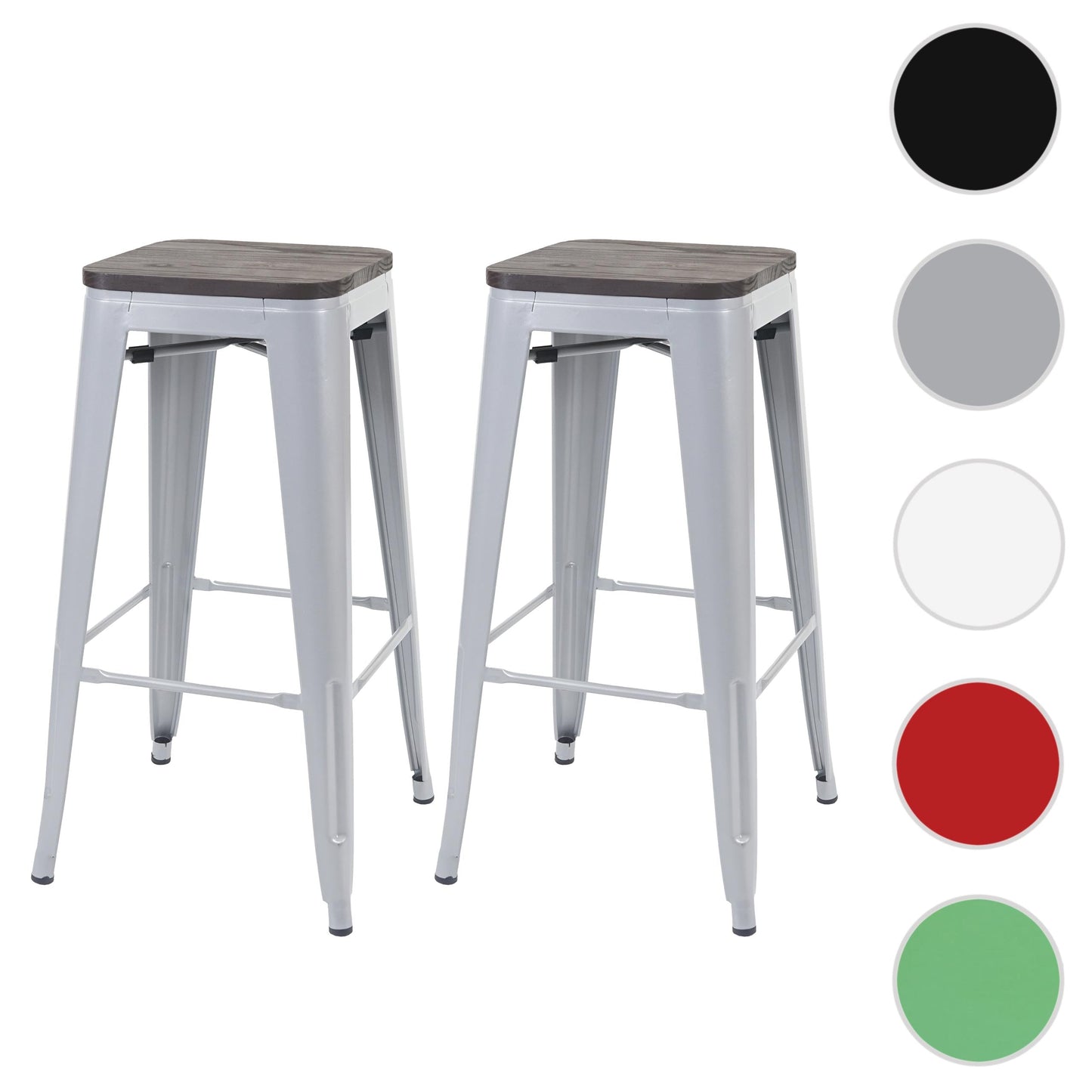 Cosmo Casa - Set van 2 Barkrukken - Stapelbaar - Metaal & Hout - Grijs