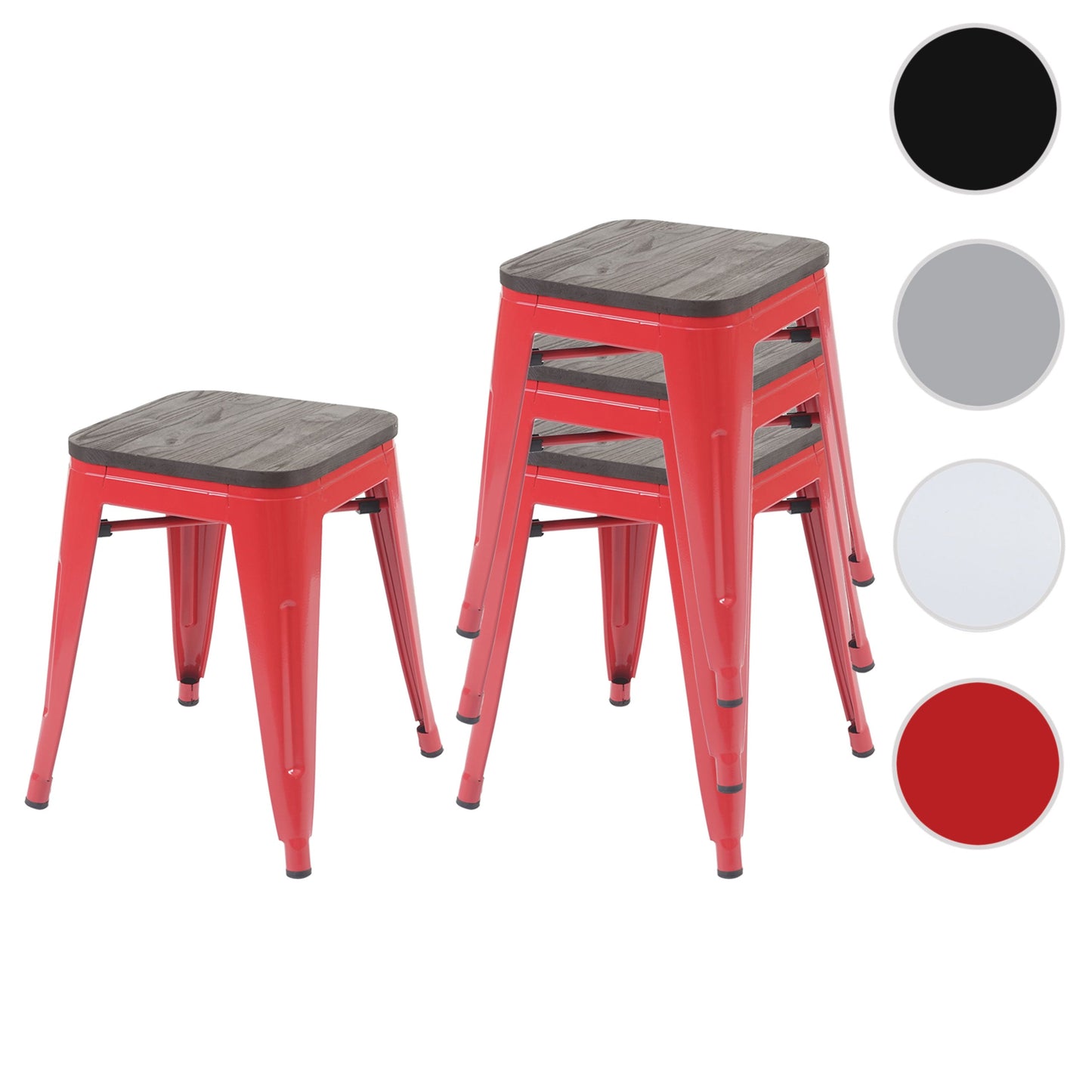 Cosmo Casa - Set van 4 Krukken - Stapelbaar - Metaal & Hout - Rood