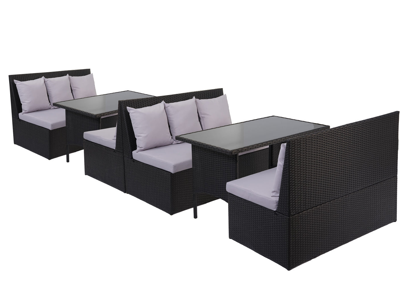 Cosmo Casa - Polyrotanset - Lounge - Polyrotan - Zwart & Lichtgrijs - 2×2-zits
