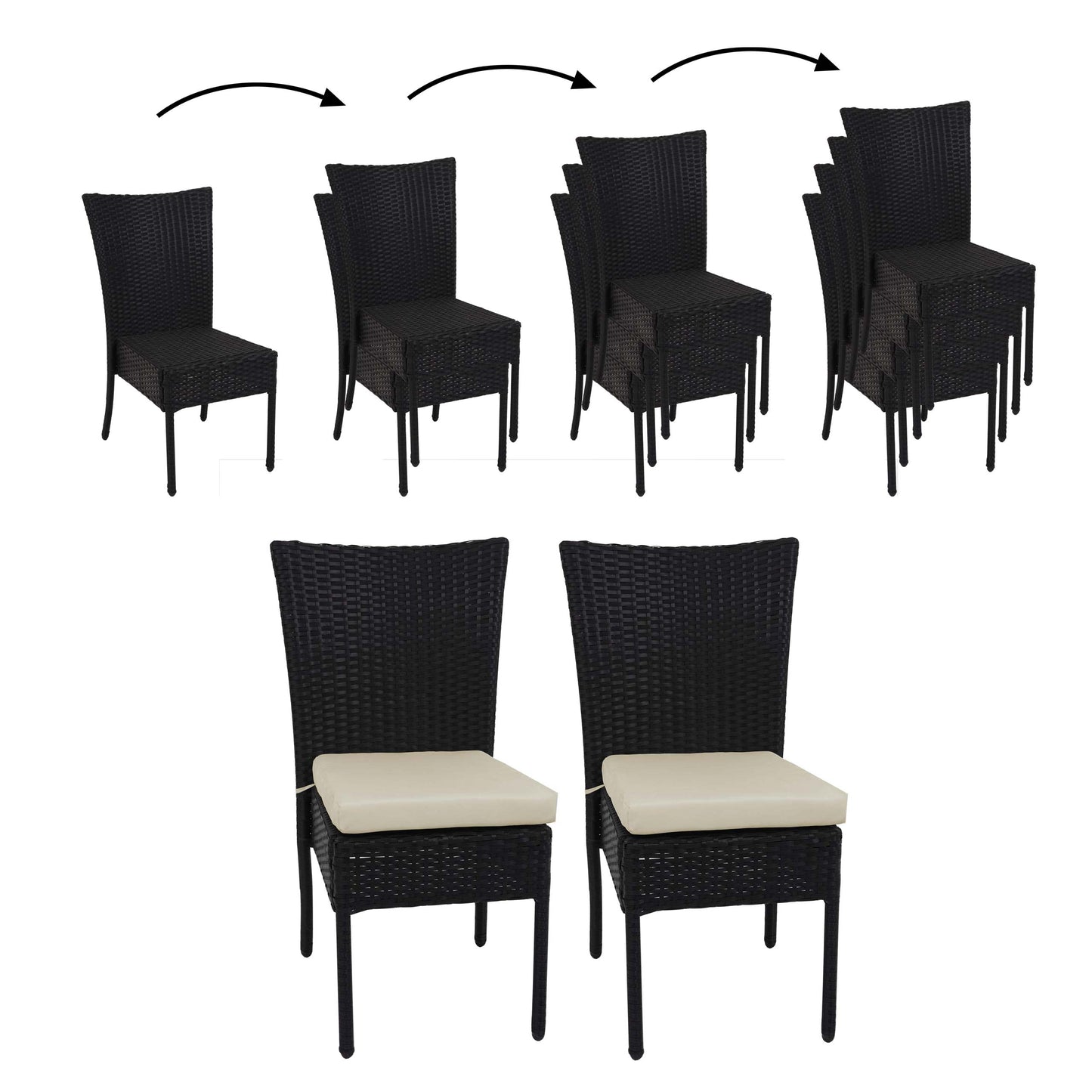 Cosmo Casa - Set van 2 Stoelen - Stapelbaar - Polyrotan - Zwart & Crème