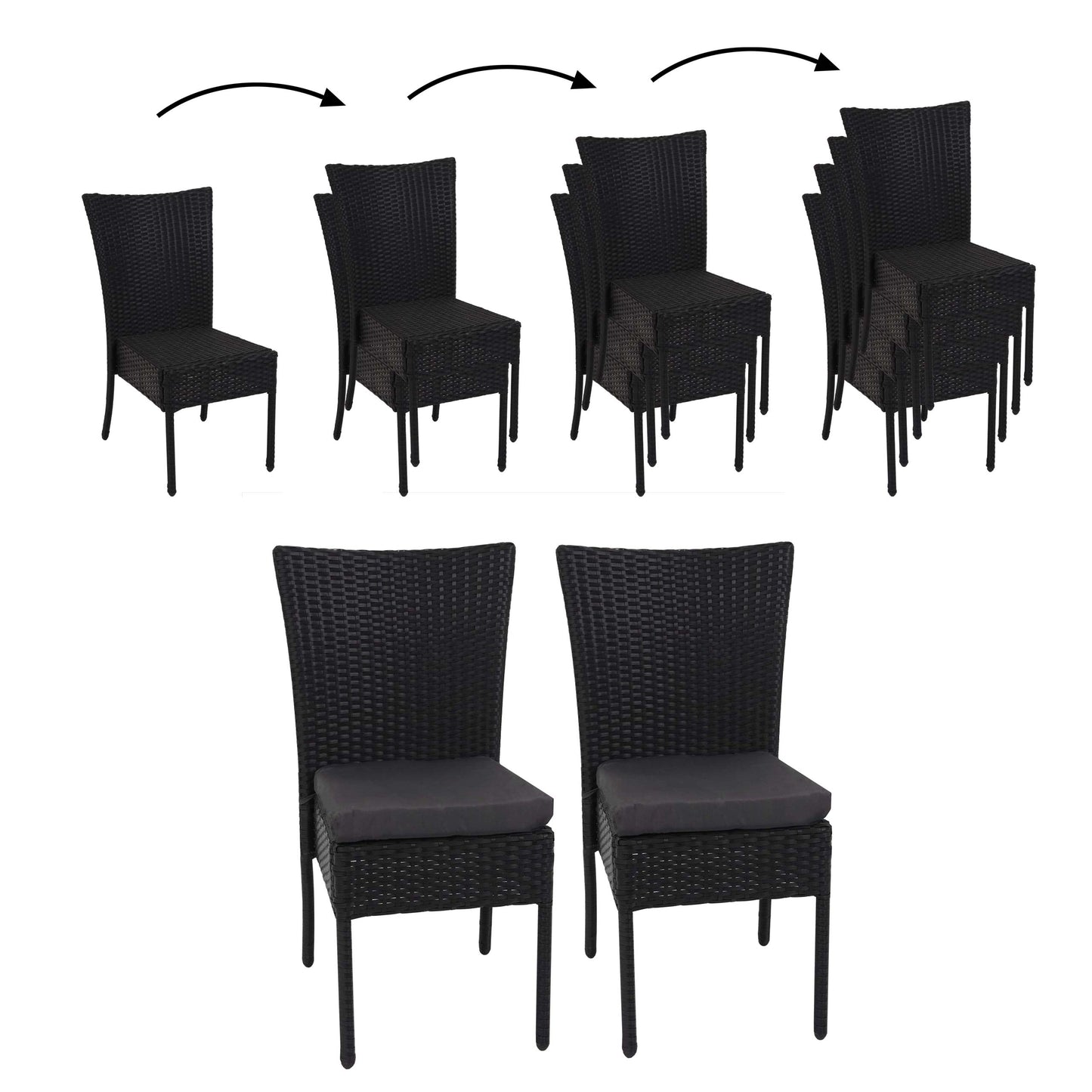Cosmo Casa - Set van 2 Stoelen - Stapelbaar - Polyrotan - Zwart & Donkergrijs