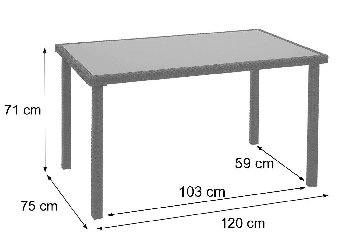 Cosmo Casa - Tafel - Balkontafel - Polyrotan - Zwart - 120×75 cm