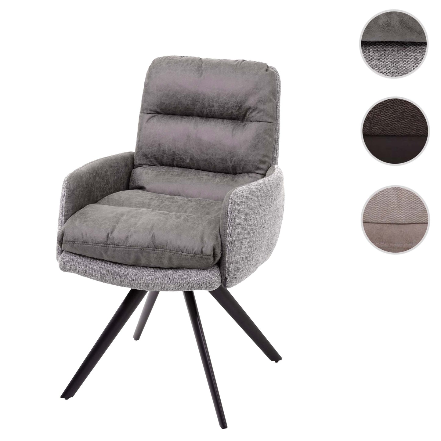 Cosmo Casa - Eetkamerstoel met armleuning - Draaibaar - Textiel - Lichtgrijs & Grijs