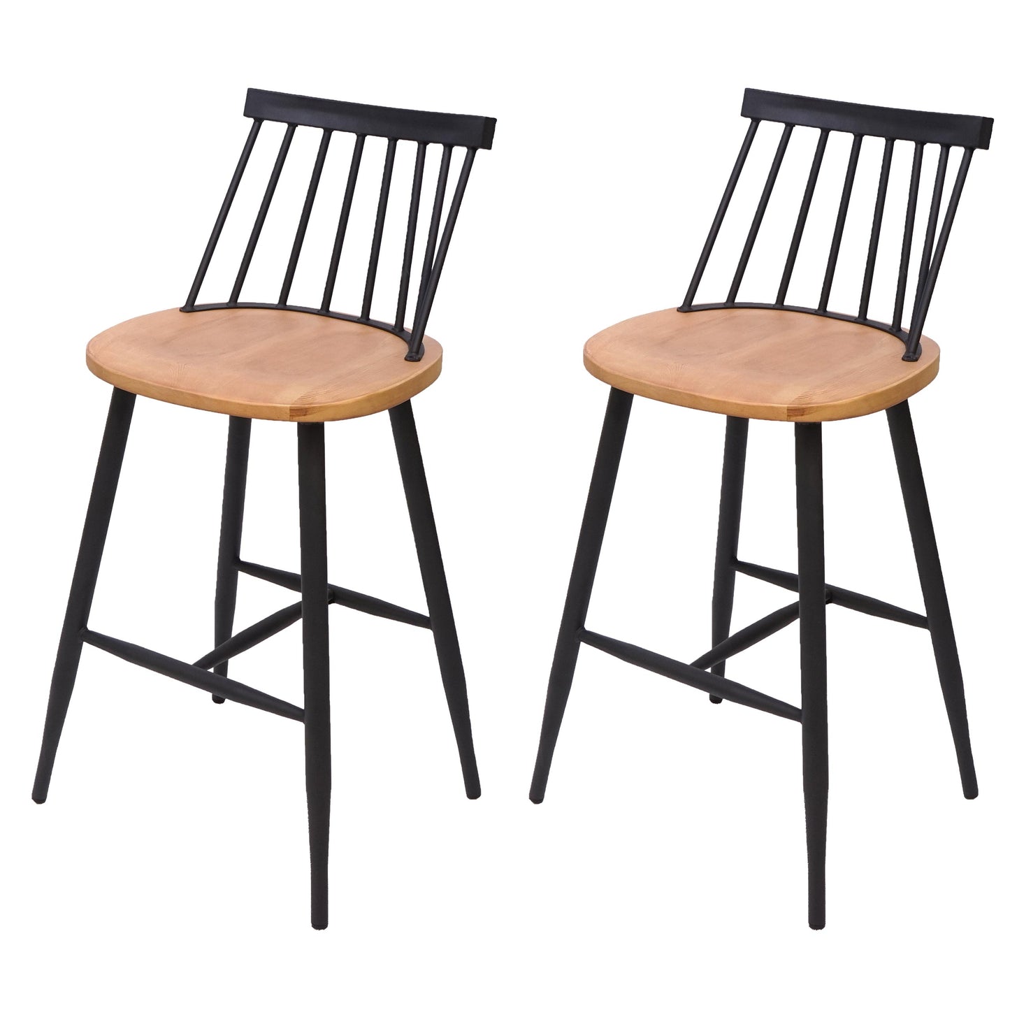 Cosmo Casa - Set van 2 Barkrukken - Retrodesign - Hout & Metaal - Naturel