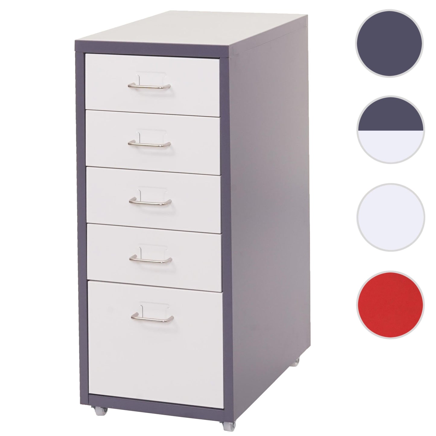 Cosmo Casa - Boston Mobiele Kast - Stalen Ladekast - 69x28x41cm - 5 Laden - Donkergrijs Wit