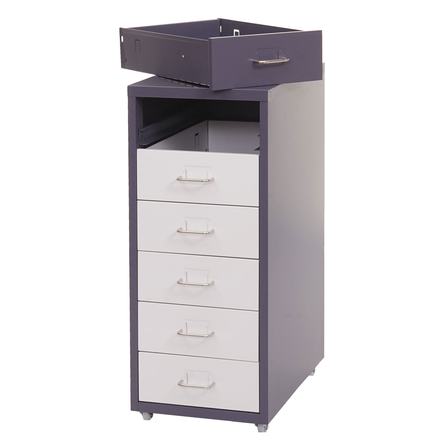 Cosmo Casa - Boston Mobiele Kast - Stalen Ladenkast - 69x28x41cm - 6 Laden - Donkergrijs met Wit Donkergrijs