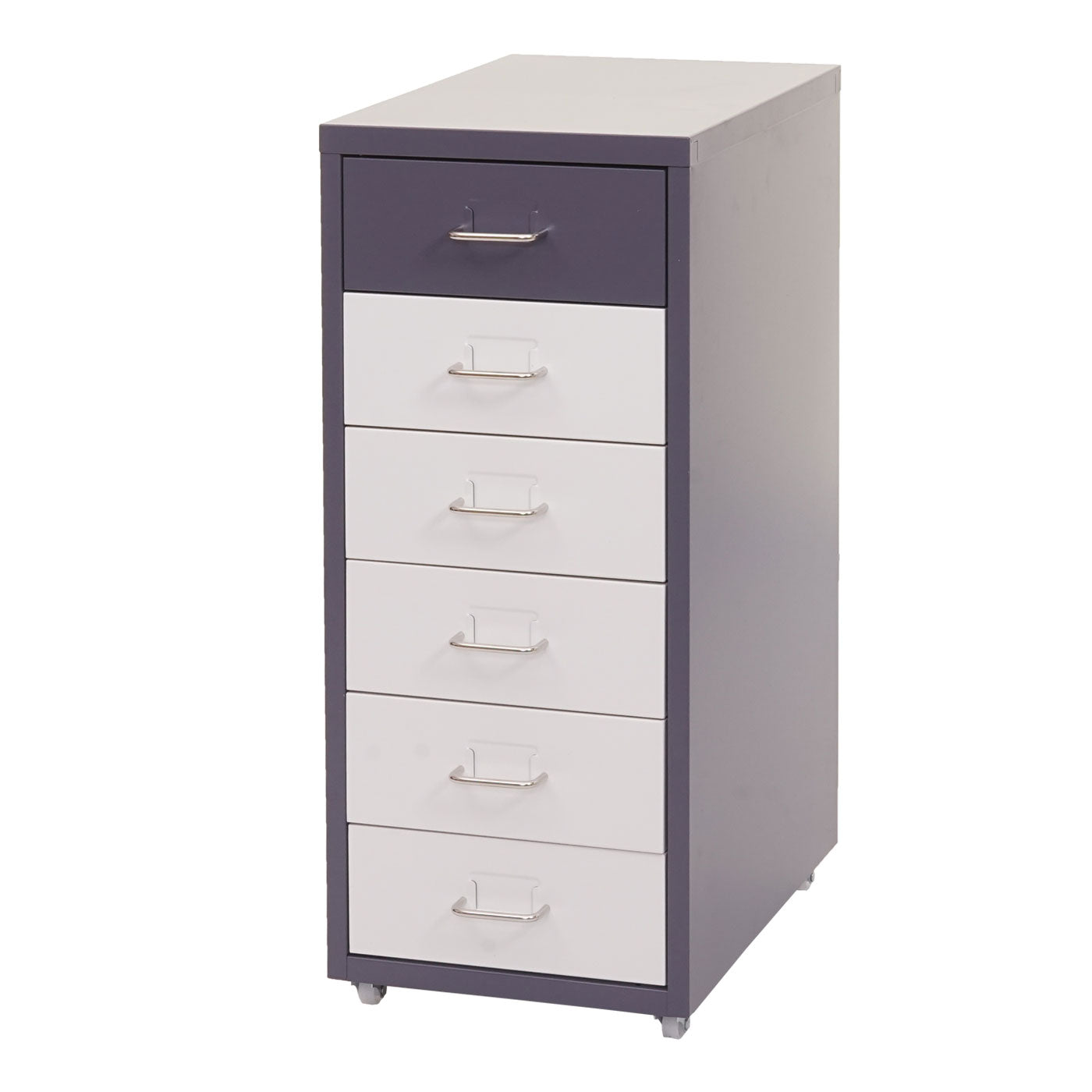 Cosmo Casa - Boston Mobiele Kast - Stalen Ladenkast - 69x28x41cm - 6 Laden - Donkergrijs met Wit Donkergrijs