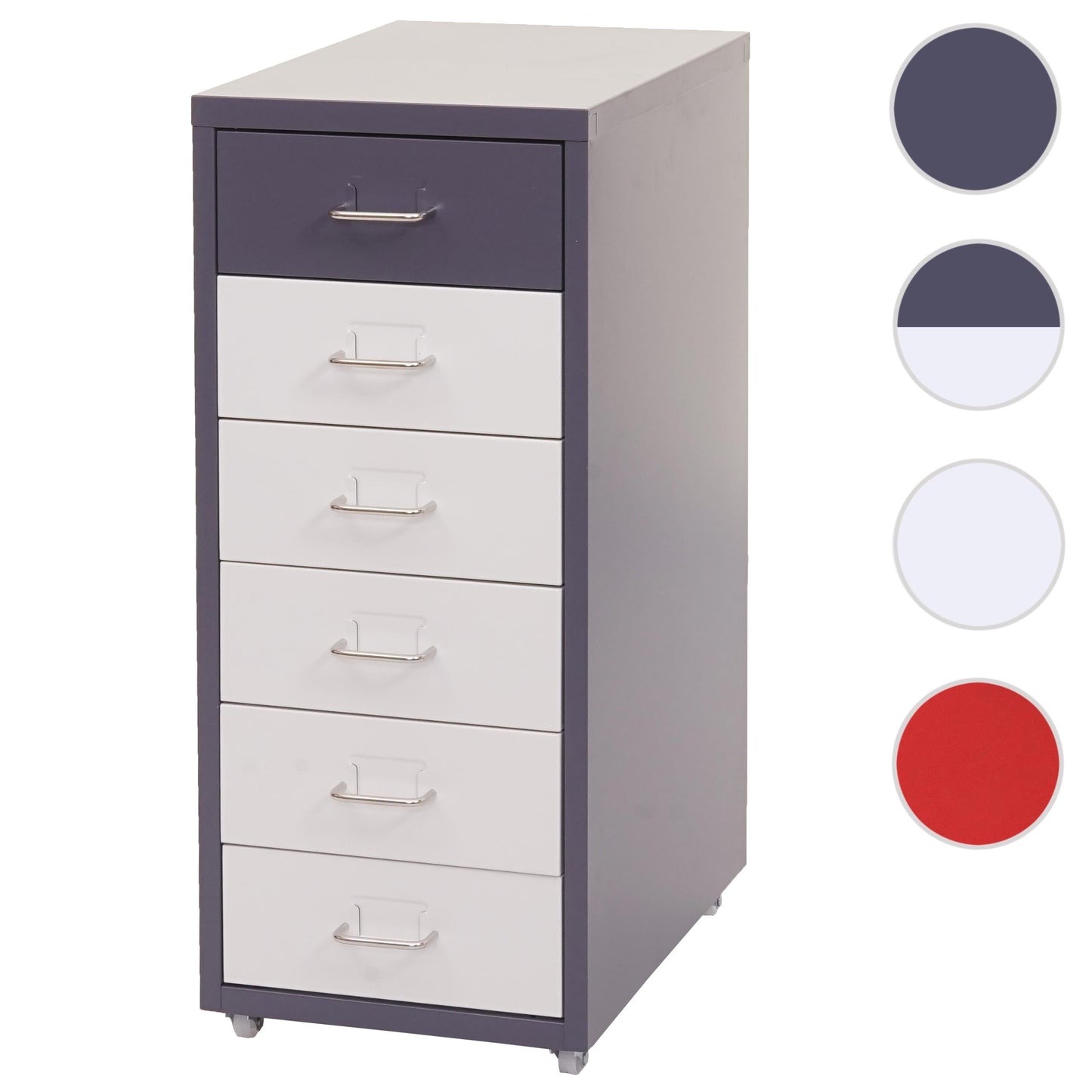 Cosmo Casa - Boston Mobiele Kast - Stalen Ladenkast - 69x28x41cm - 6 Laden - Donkergrijs met Wit Donkergrijs