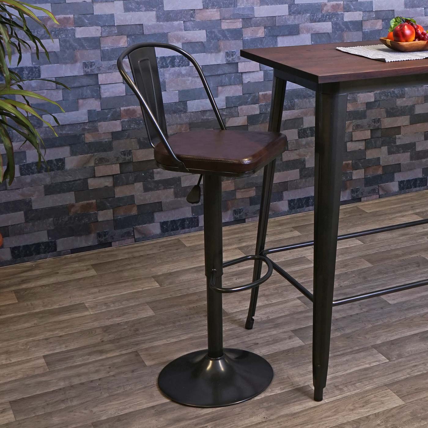 Cosmo Casa - Set van 2 Barkrukken - Verstelbaar - Kunstleer - Vintage bruin