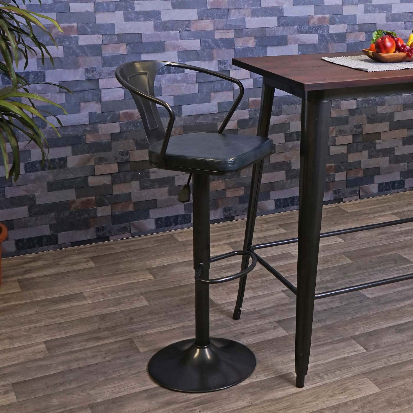 Cosmo Casa - Set van 2 Barkrukken - Verstelbaar - Kunstleer - Vintage zwart-grijs