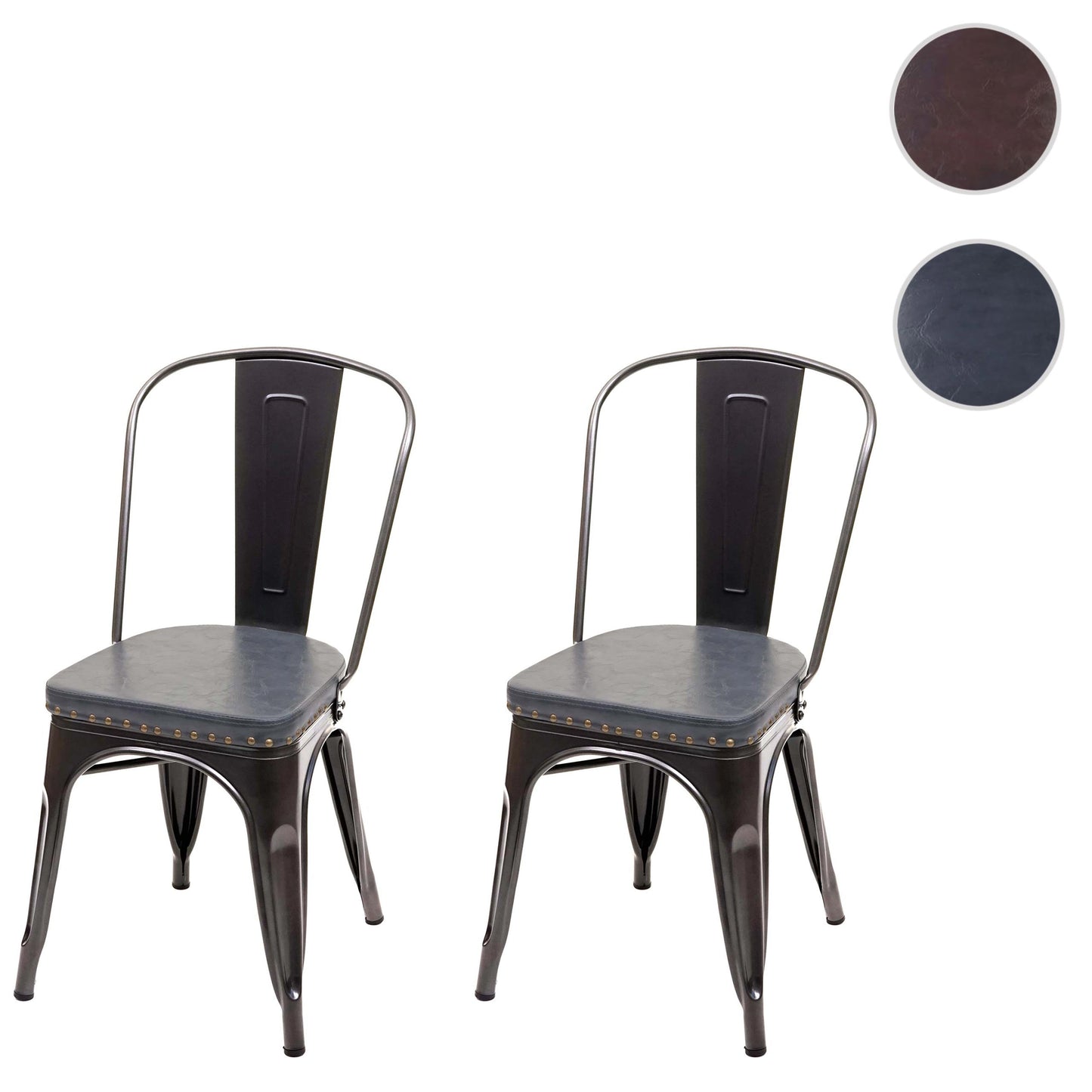 Cosmo Casa - Set van 2 Eetkamerstoelen - Chesterfield - Kunstleer - Zwartgrijs