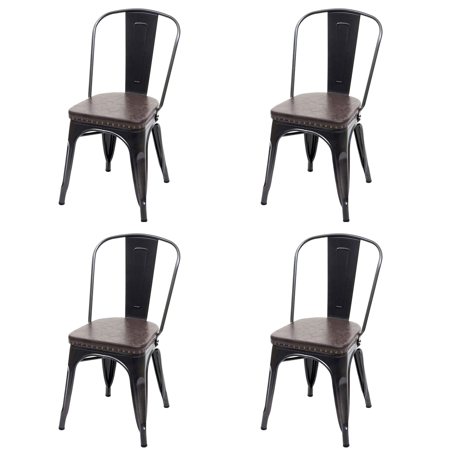 Cosmo Casa - Set van 4 Eetkamerstoelen - Chesterfield - Kunstleer - Zwartbruin