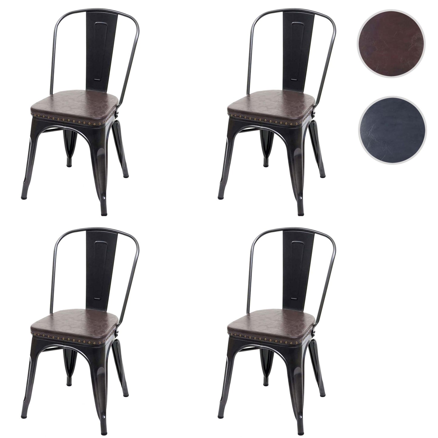 Cosmo Casa - Set van 4 Eetkamerstoelen - Chesterfield - Kunstleer - Zwartbruin