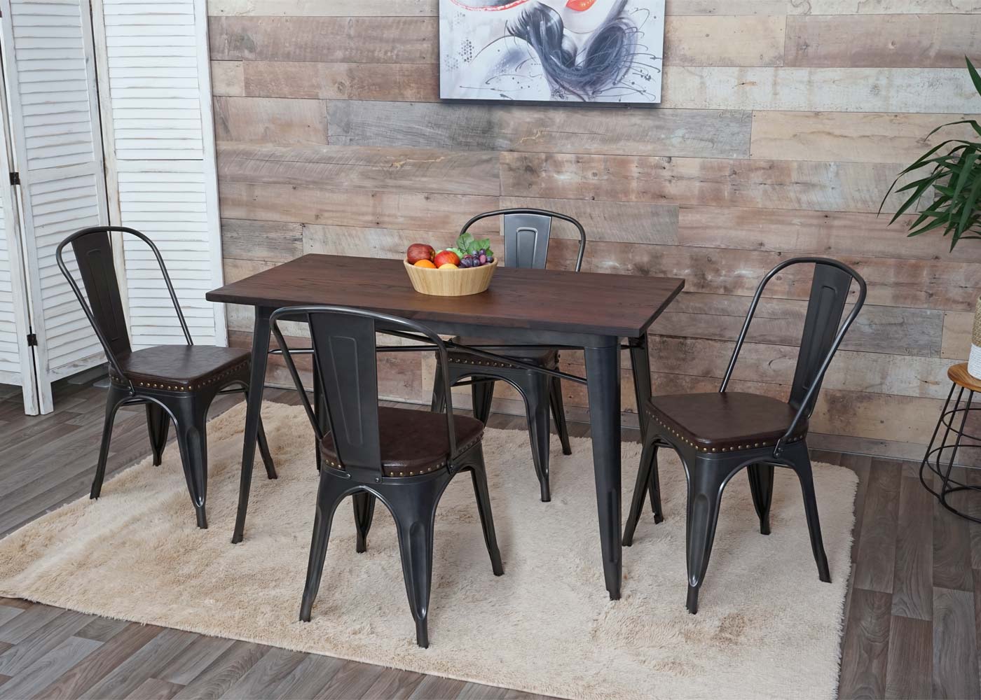 Cosmo Casa - Set van 4 Eetkamerstoelen - Chesterfield - Kunstleer - Zwartbruin