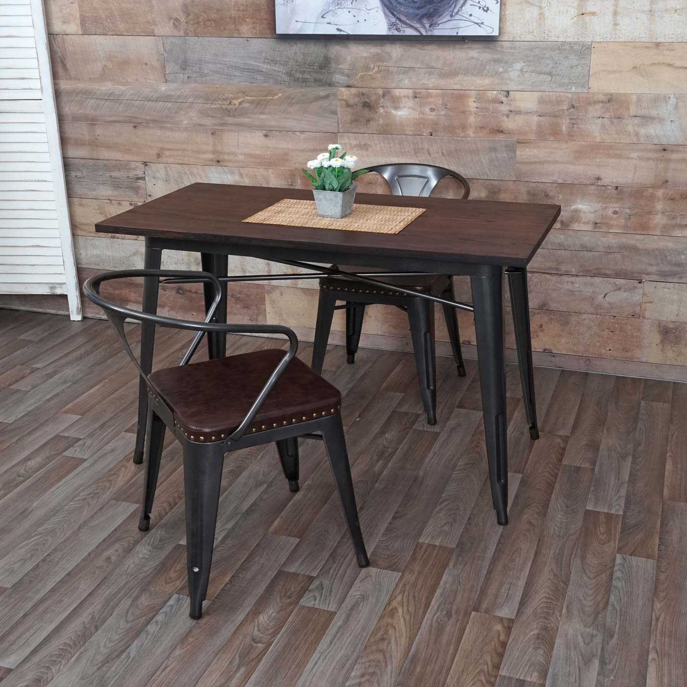 Cosmo Casa - Set van 2 Eetkamerstoelen - Industrieel - Kunstleer - Zwartbruin