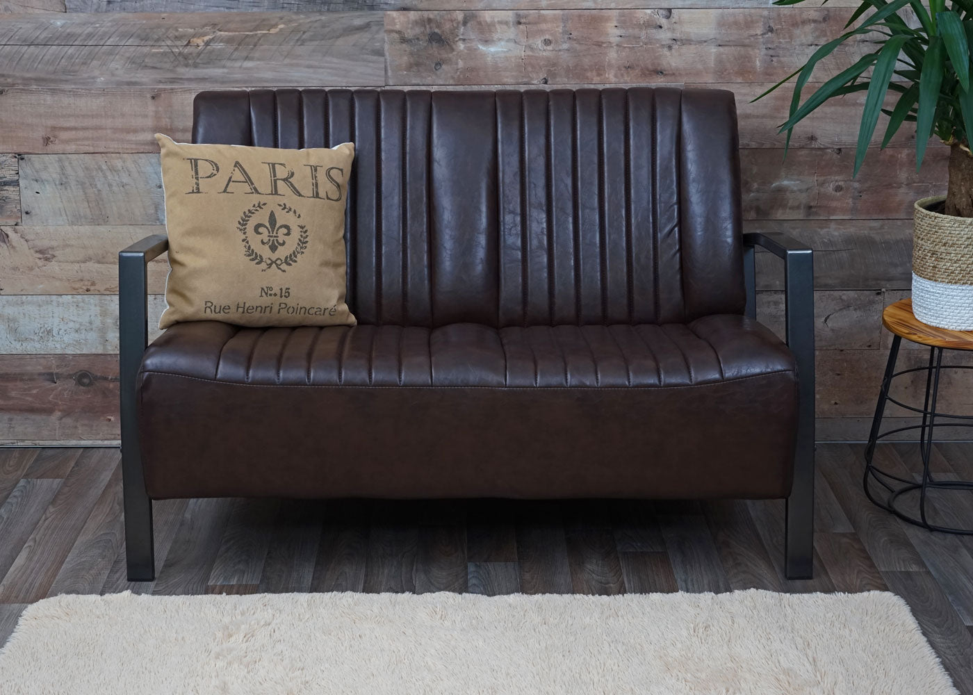 Cosmo Casa - 2-zitsbank - Industrieel - Kunstleer - Vintage bruin