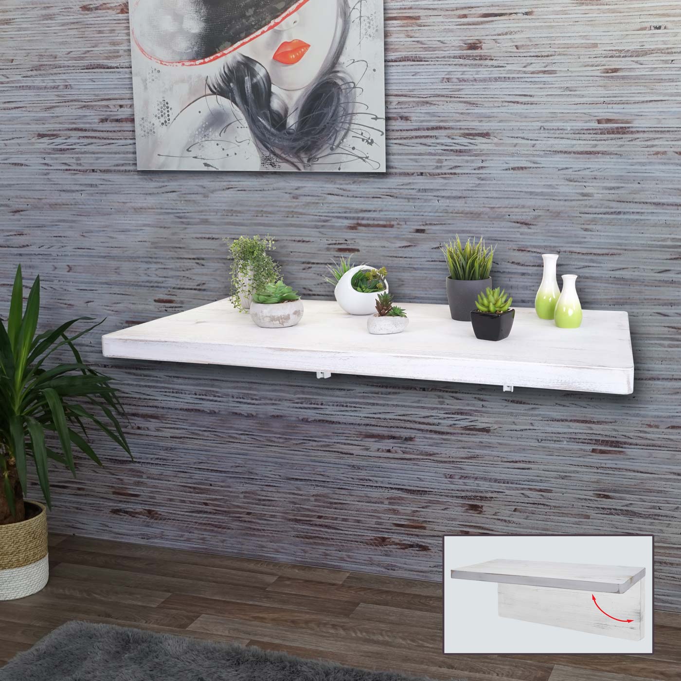 Cosmo Casa - Wandtafel - Opklapbaar Ontwerp - Massief Hout - Shabby White - 120x60 cm