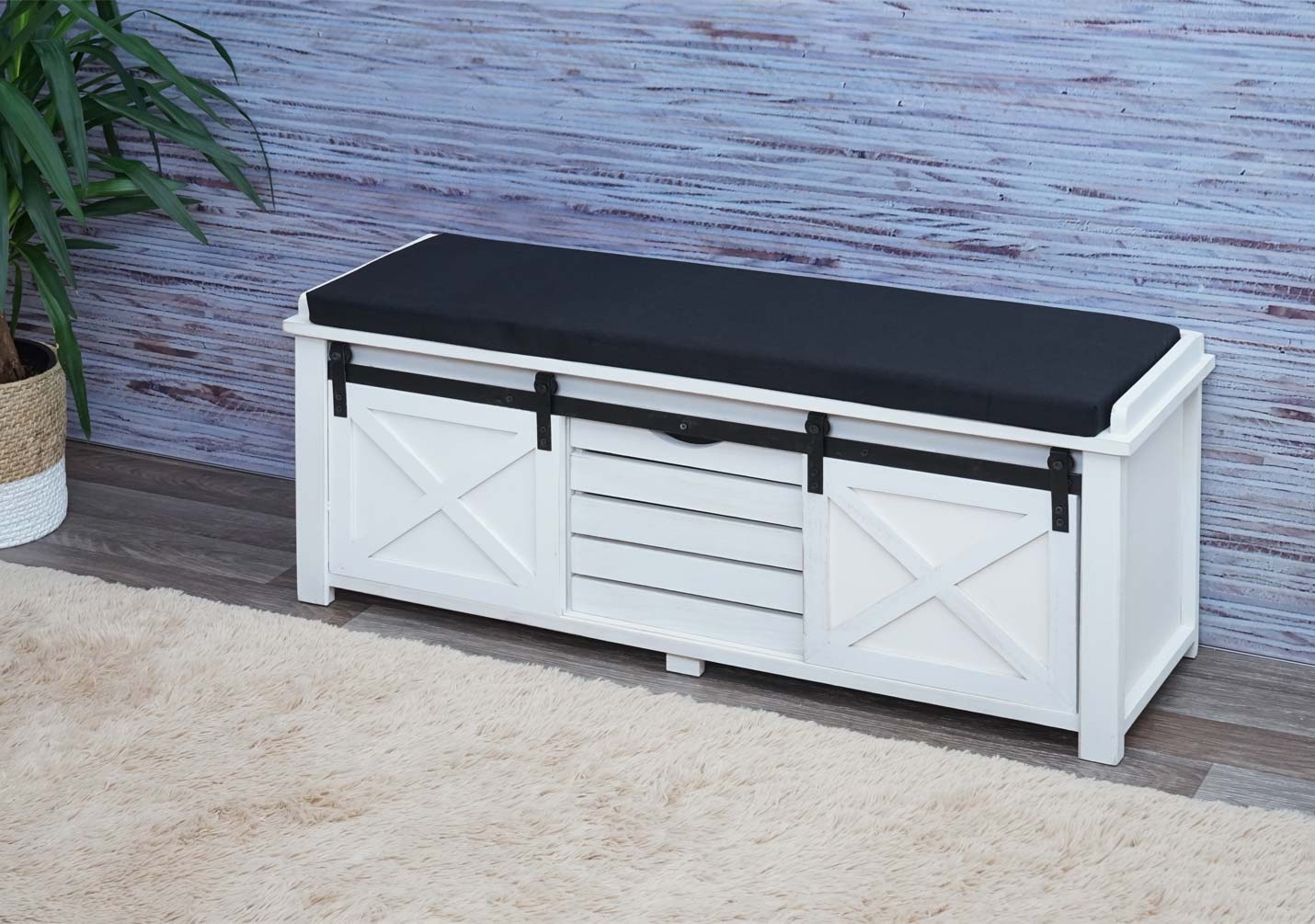 Cosmo Casa - Bank met opbergruimte - Met lades - Hout en stof - Wit - 102x43x33cm