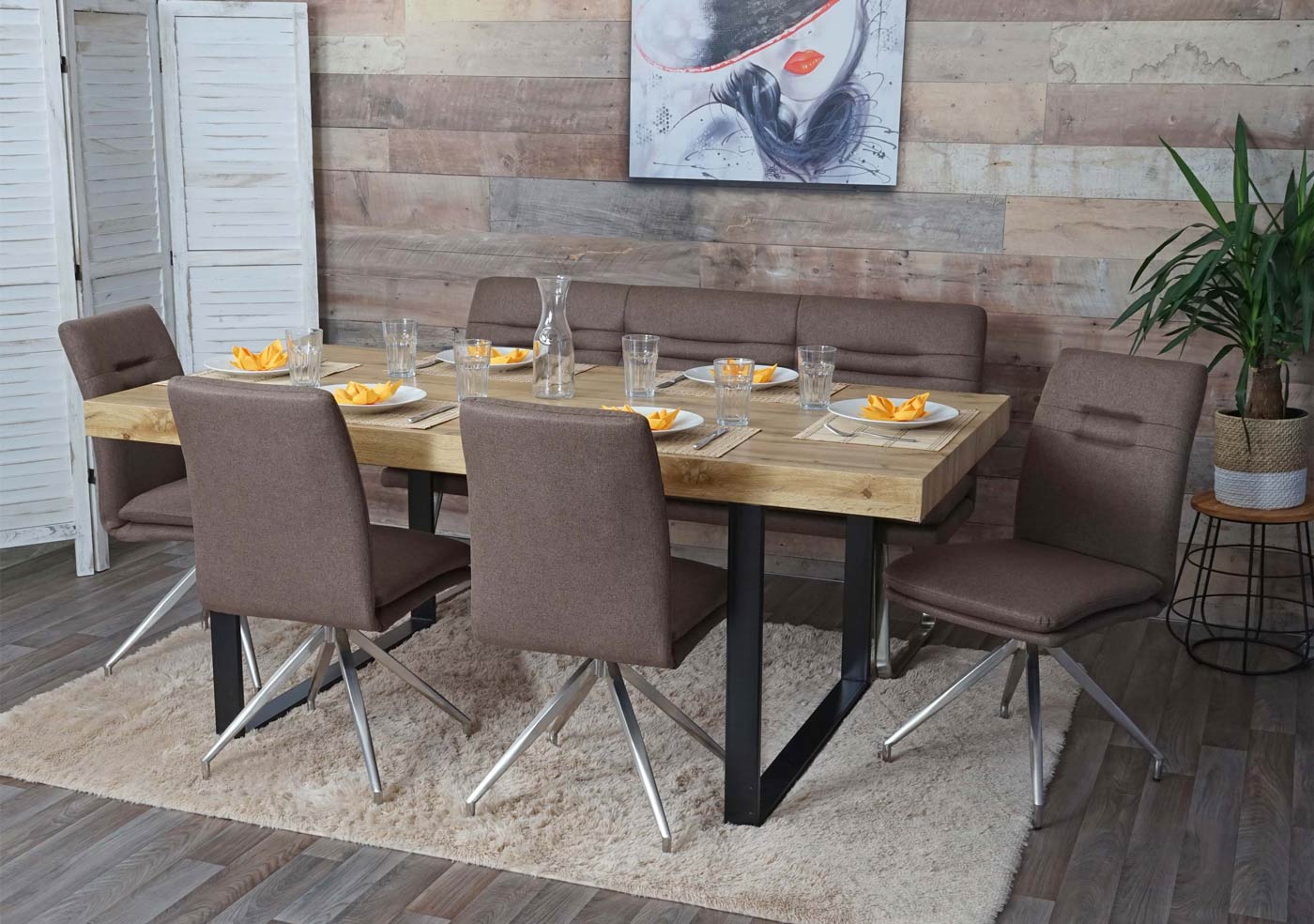 Cosmo Casa - Eetkamerbank - Gestoffeerd - Textiel - Bruin - 160 cm