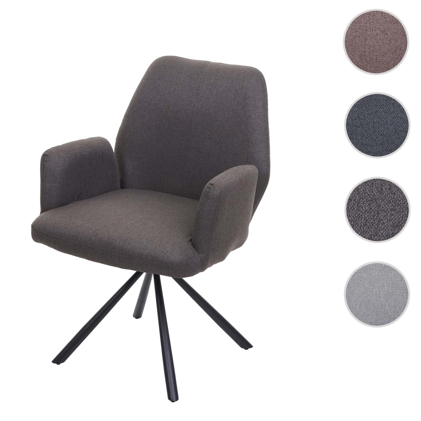 Cosmo Casa - Eetkamerstoel - Relaxfauteuil Draaibaar - Stof en Staal - Grijsbruin