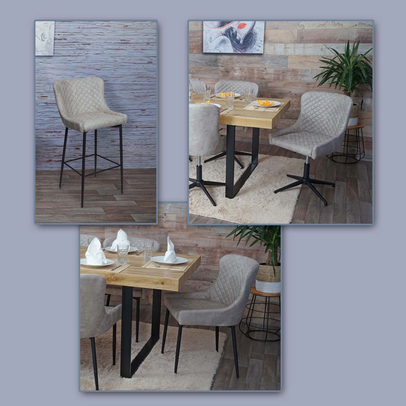 Cosmo Casa - Eetkamerstoelen set van 2 - Vintage stijl - Metaal - Grijs