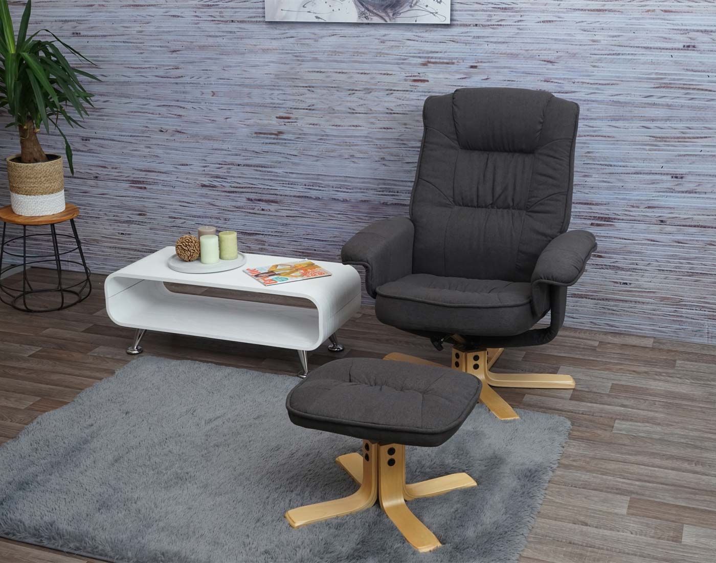 Cosmo Casa - Relaxfauteuil - TV-Stoel met Voetenbank - Stof - Donkergrijs