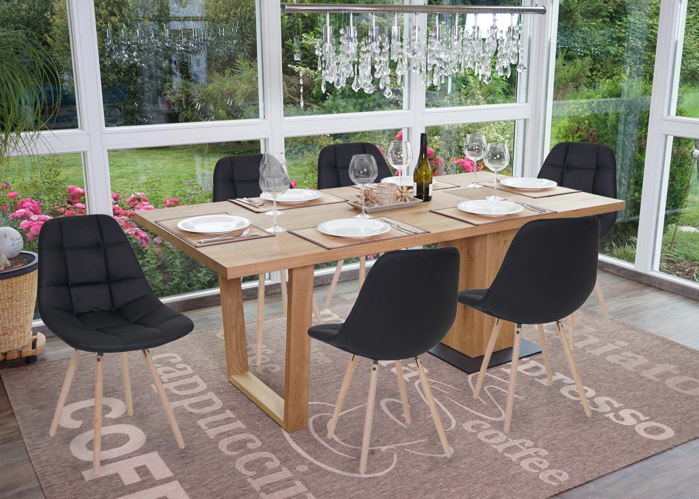 Cosmo Casa - Eetkamerstoel - Retro design - Imitatieleer - Zwart